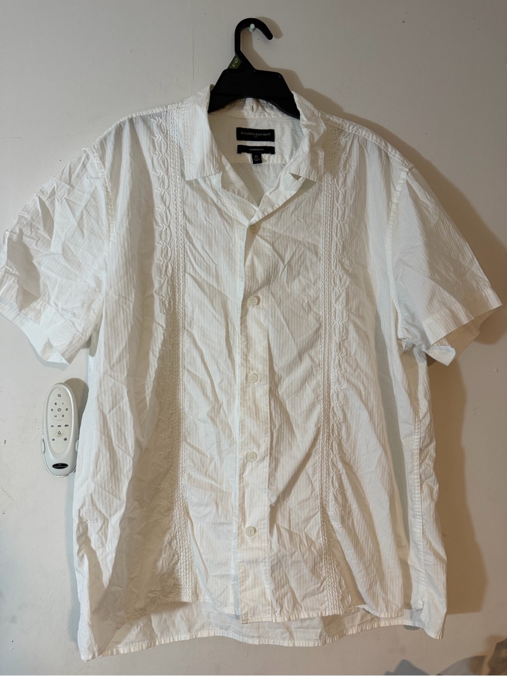 Banana Republic White Short-Sleeve Button-Down Shirt with Textured Panels